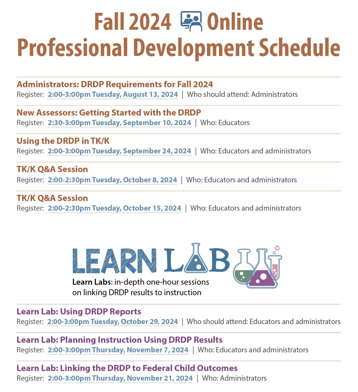 Online Professional Development Schedule for Fall 2024