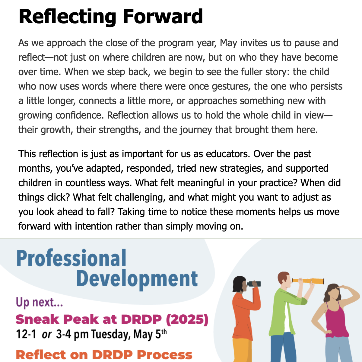 Screenshot of May Connect Newsletter: Reflecting Forward