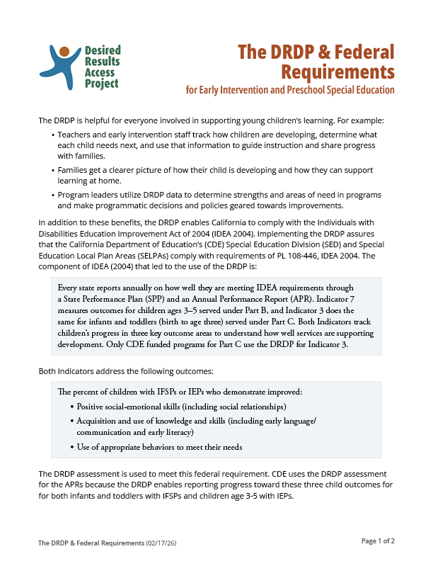 The DRDP & Federal Requirements for Early Intervention and Preschool Special Education