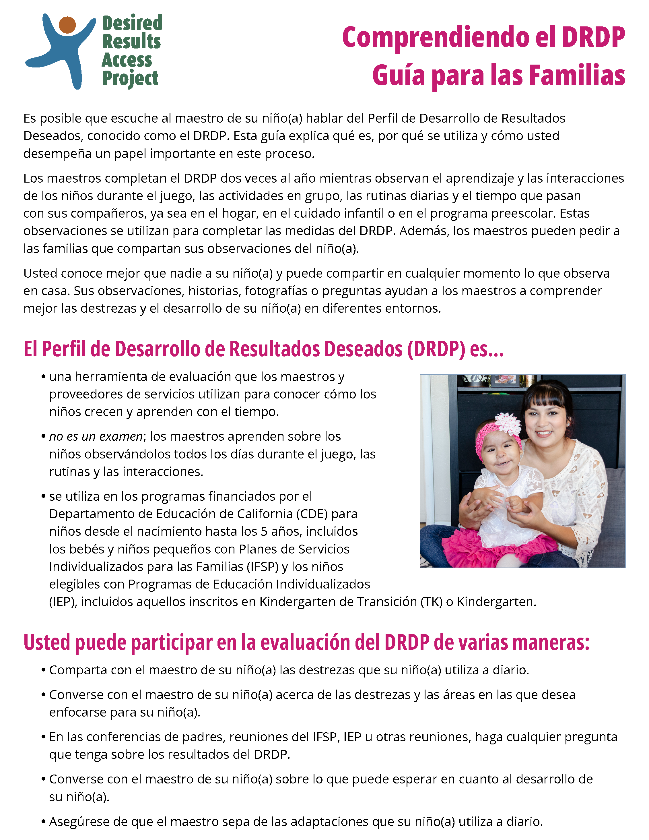 Comprendiendo el DRDP Guía para las Familias